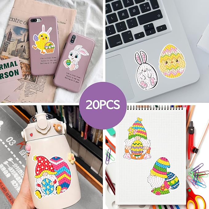 5D DIY Diamond Art Painting Stickers Kits for Kids, Diamond Mosaic Stickers by Numbers Kits Crafts Set for Children, Boys and Girls,Creative Handmade Art Craft Gift (Easter-3)