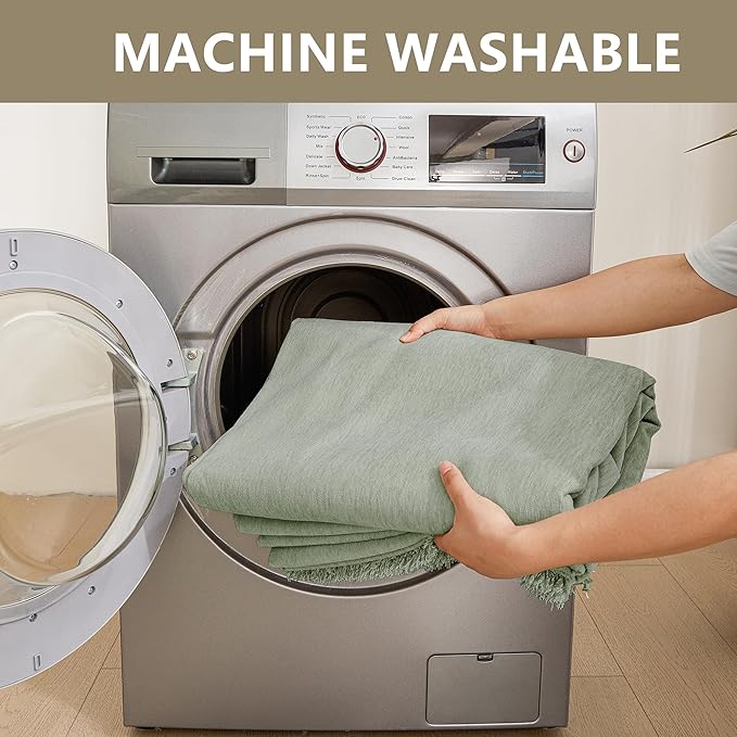 MYSKY HOME Sectional Couch Cover Blanket Living Room Furniture Protector for Pets, Farmhouse Home Decor Sofa Covers Tassel Chenielle Sofa Slipcover Soft Throw Couch for Dogs,71" X 118", Sage Green