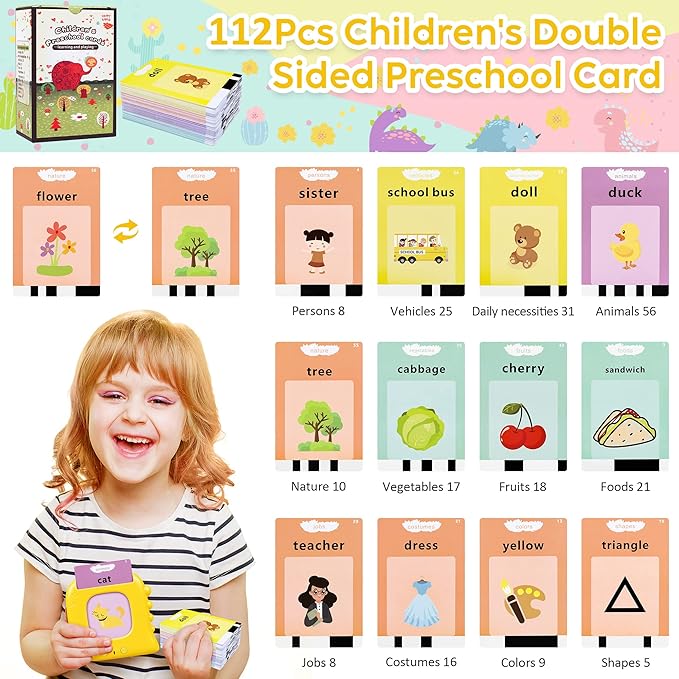 Talking Flash Cards,Kids Toddler Flash Cards with 240 Sight Words,Montessori Toys,Autism Sensory Toys,Speech Therapy Toys,Learning Educational Toys Gifts for Age 1 2 3 4 5 Years Old Boys and Girls