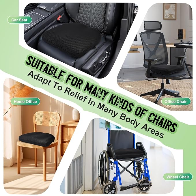 Air Fiber Office Chair Cushion - Ergonomic Seat Cushion for Orthopedic Coccyx, Relief Hip & Back Support - Doctor Recommended Cushion for Long Sitting Worker Driver & Handicapped (Dark Gray)