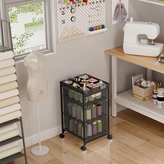 Rolling Utility Cart with 3 Drawers, Craft Organizer and Storage with DIY Divider, Lockable Wheels, Multi-Functional Storage for Art Supplies, Store for Brushes & Paints & Small Parts(Patent Pending)