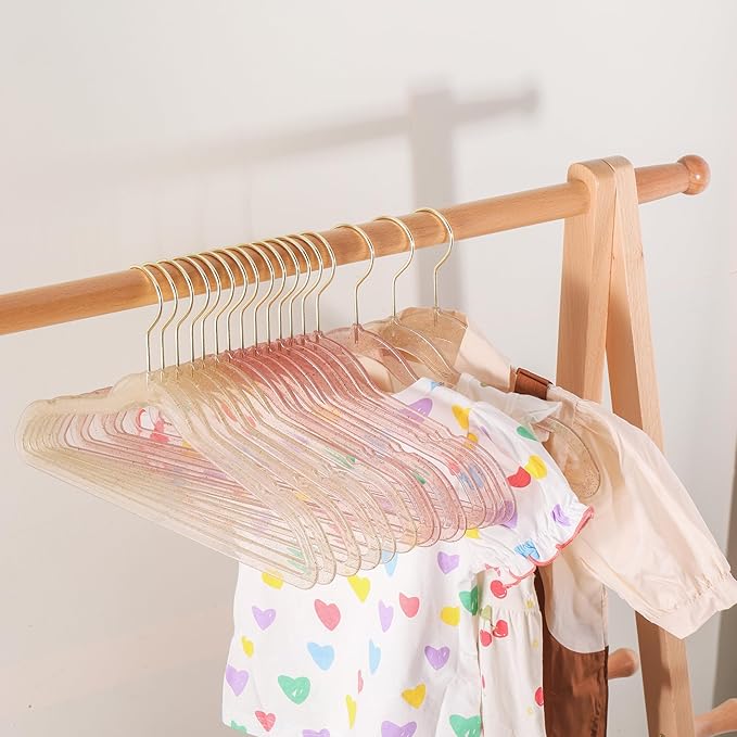 Baby Glitter Hanger 20 Pack,13.97" Kids Toddler Hangers for Closet,Gold Sparkling Plastic Baby Clothes Hangers,Girl Toddler Hangers, Non-Slip Space Saving Kid Hangers for Dress Up