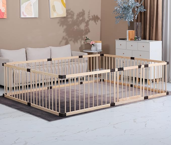 Conabay Large Baby Playpen Play Pen Fence Gate ,Baby Safety Wooden Guard Fence Play Area with Door,Baby Kids Barrier Fencing ,Baby Birthday Gift (180x240CM)