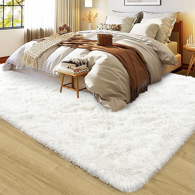 Xexsin Ultra Fluffy Area Rugs for Living Room Bedroom, 6x9 Fuzzy Large Living Room Rugs, Thick Shag Rug for Dorm, Soft Non Slip Kids Girls Boys Rug for Home Decor Aesthetic, Cream White