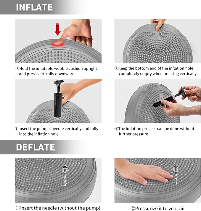 Inflated Wobble Cushion,Circular Non-slip Texture for Comfortable Sitting,Extra Thick Dyna Disc with Pump for Core Strength,Wiggle Seat to Improve Posture,Fitness,660lb Load Capacity