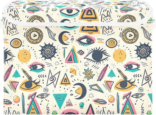 senya Large Storage Bins with Linen Collapsible Foldable Storage Cubes Fabric Closet Organizer Containers box with Flip-Top Lid for Home Bedroom Office 16.7 x 12.6 x 11.8in (Triangle Eye)