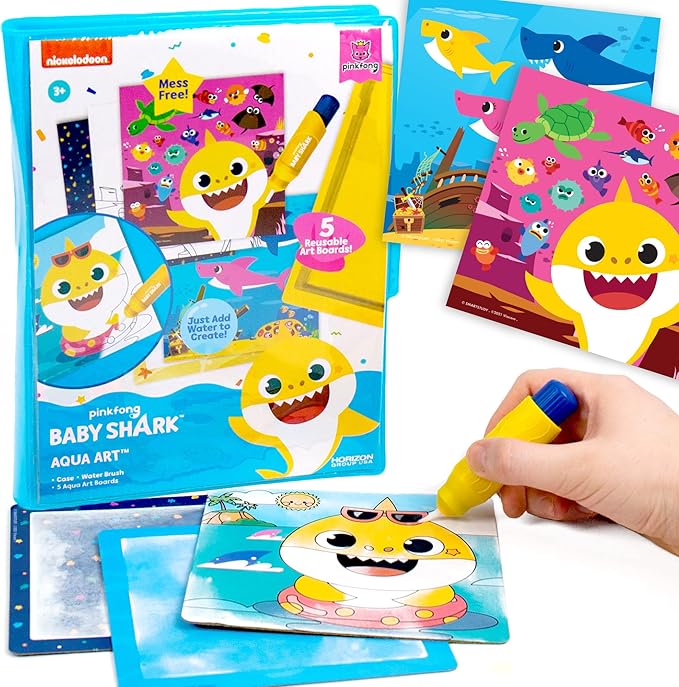 Horizon Group USA Baby Shark Aqua Art – Baby Shark Water Coloring Pads – Includes Magic Refillable Water Brush for Mess Free Water Art Painting for Toddlers – Great Baby Shark Art Set for 3 Year Old