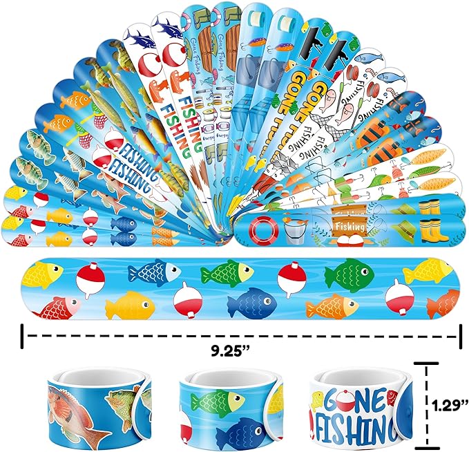 48PCS Gone Fishing Party Favors - 24PCS Tattoos & 24PCS Slap Bracelets - Fishing-Themed Birthday Supplies, Decorations, Classroom Prizes, Carnival Rewards, Gifts for Boys & Girls