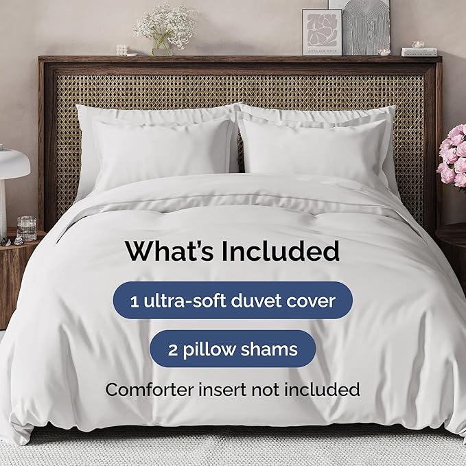 Duvet Cover Queen Size Set - Extra Soft Queen Size Duvet Cover 90 x 90 with 2 Pillow Shams - Hotel Luxury Easy Care and Fade Free w/Zipper Closures & Ties - Comfy Breathable Bedding Set (French Grey)