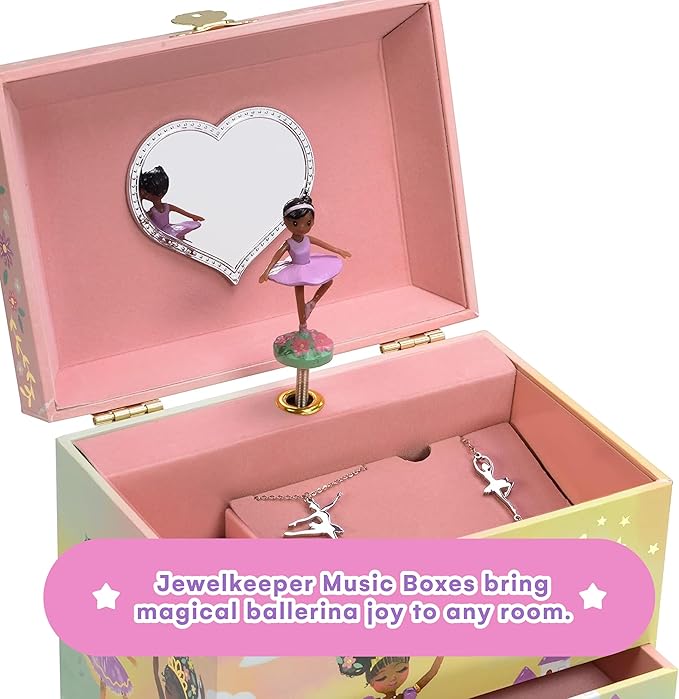 Jewelkeeper Ballerina Music Box & Little Girls Jewelry Set - 3 Ballerina Gifts for Girls - Little Queen Design - Ballerina Jewelry Box