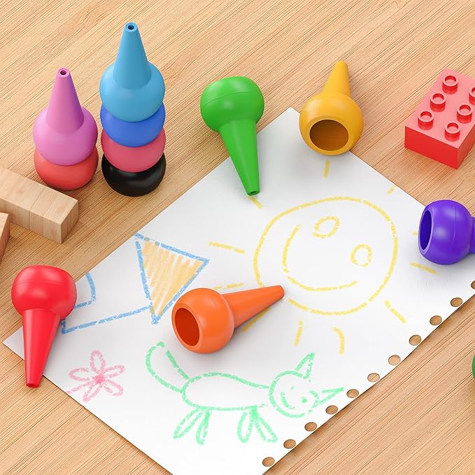 Gibot 12 Colors Toddlers Crayons Palm Grip Crayons, Finger Paint Crayons Sticks Stackable Toys Safe for Kids, Children, Boys and Girls