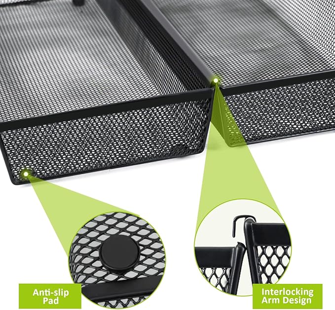 Neudeco Silverware Drawer Organizer,Utensil Organizer for Kitchen Drawer Organizer for Large Utensils with Interlocking Arm, Silverware Storage Cutlery Tray for Knives Fork Spoon (Pack 5, Black)