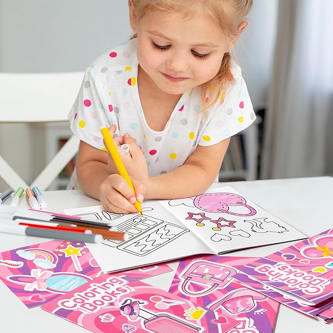 BZaber Pink Girl Coloring Books - 24Pcs Pink Princess Coloring Book for Girls Kid Bulk Including Cosmetics Cute Queen Pink Y2k Dress Party Cowgirl Party Supplies Birthday Gift Goodie Bag Filler