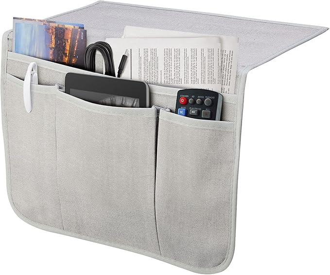 Bedside Caddy Bedside Storage Organizer Magazine Phone Tablet iPad Remote Holder, Organizer Caddy for Home College Dorm Bed, Sofa, Bunk Bed (Silver Gray)