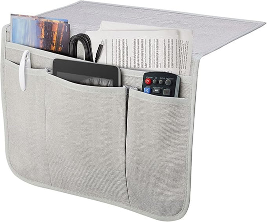 Bedside Caddy Bedside Storage Organizer Magazine Phone Tablet iPad Remote Holder, Organizer Caddy for Home College Dorm Bed, Sofa, Bunk Bed (Silver Gray)