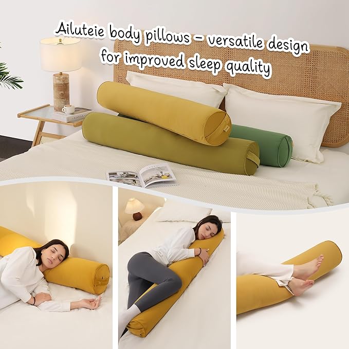 Bolster Pillow for Bed – Long Round Body Pillow for Adults, Cuddle Pillow for Sleeping, Full-Length Support,39.37 x 7.87 Inches,Honey Yellow