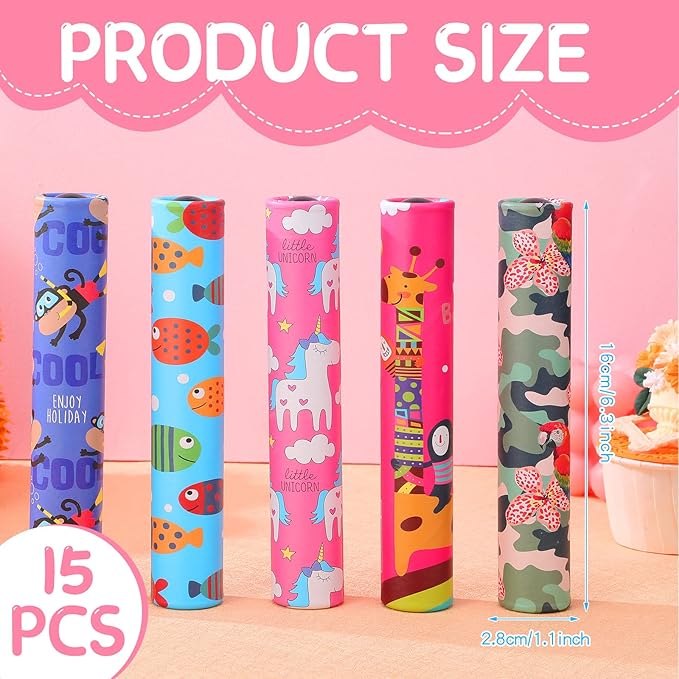 15 Pcs Classic Kaleidoscopes Kids Birthday Party Favor Old Fashioned Vintage Educational Toys Stocking Stuffers Goodie Bag Fillers for Classroom School Return Gifts Carnival Prizes (Cartoon Style)