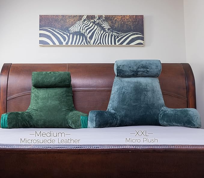 Husband Pillow Medium Aspen Edition Ramona Green, Sit Up Reading & Bed Rest with Arms, Ultra-Comfy, Detach Neck Roll - Premium Shredded Memory Foam Backrest, Reverses to Micro: Suede or Plush