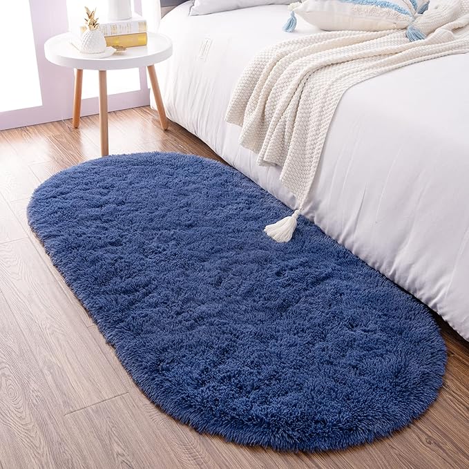 Noahas Ultra Soft Fluffy Bedroom Rugs Kids Room Carpet Modern Shaggy Area Rugs Home Decor 2.6' X 5.3', Light Navy