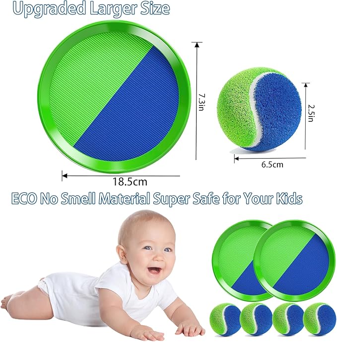 EPPO Toss Ball and Catch Set Toss Paddle Catch Ball Game Beach Toys Back Yard Pool Outdoor Throw Sticky Mitts Toys Set Age 3+ Years Boys Girls Adults