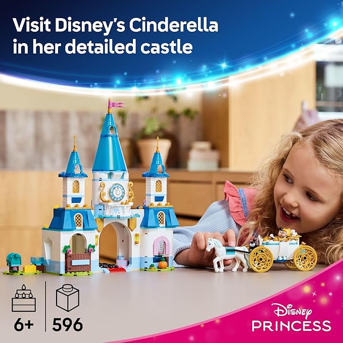 LEGO Disney Princess Cinderella's Castle & Horse Carriage Playset - Princess Castle Building Toy for Kids, Girls and Boys, Ages 6+ - with 2 Minidolls - Gift Idea for Birthdays - 43275