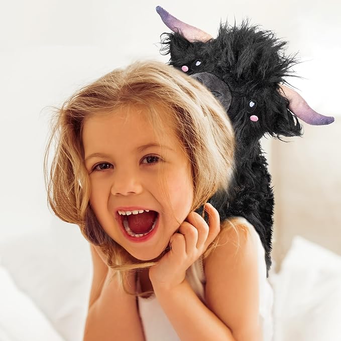 Happy Fuel Highland Cow Microwavable 1.5lbs Unscented Heating Pad for Women & Kids- Cute Soft Cozy Pillow Plush Heatable Warm Stuffed Animals- Kawaii Hot & Cold Plushie Toy- Cow Gifts for Girls & Boys