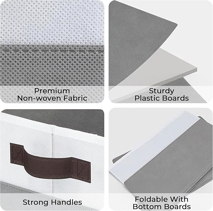 Cupic Cupid Storage Bins Closet, Fabric Closet Organizers and Storage, 4-Pack Baskets for Organizing, Large Storage Boxes with Handles for Clothes and Toys, Gray and White