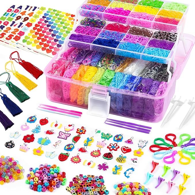 FUNZBO Rubber Band Bracelet Kit - 18000+ Loom Bracelet Kit, 32 Colors Loom Bands for Bracelets Making Kit, Rubberband Bracelets Kit Toy for Toddlers Girls Birthday Gift Age 5+ Years Old
