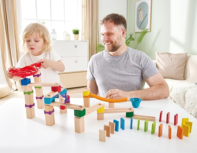 Hape Marble Run Race Track | Wooden DIY Marble Run Set with Dominoes, STEAM Educational Learning Toy, 81 Pieces, for Kids 3 Years+