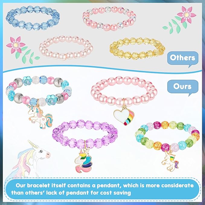 Hicarer 9 Pieces Unicorn Girls Bracelets for Toddler Little Girls Rainbow Bracelets Princess Colorful Cute Beaded Jewelry for Gift Goodie Bag Stuffers Birthday Party Favors(Fresh Style)