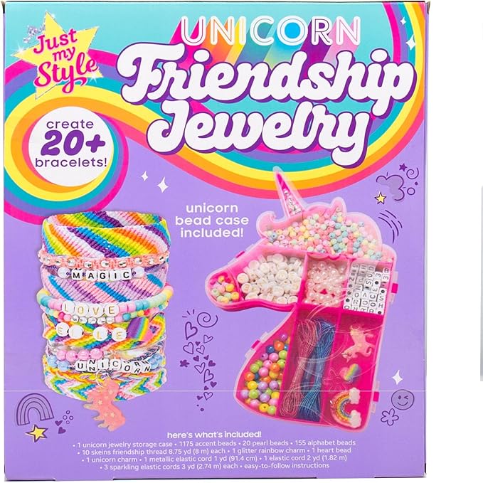 Just My Style Unicorn Friendship Bracelets by Horizon Group USA Create 20+ Bracelets, Kit Includes 1300+ Beads ABC Beads, Metallic Beads Unicorn Storage Case & More