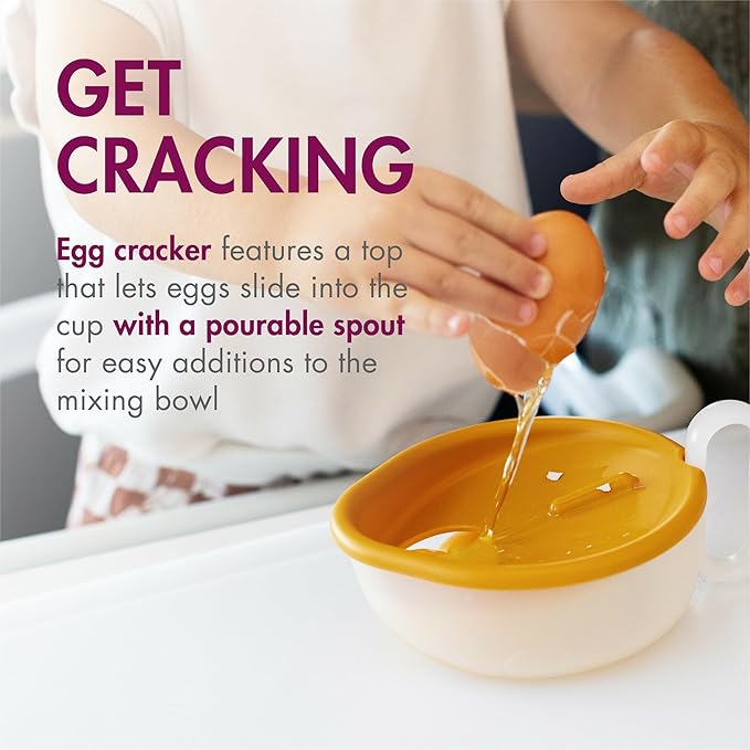 Boon Intro Toddler Food Prep Kids Kitchen Set - Kids Kitchen Accessories - 5 Unique Toddler Kitchen Tools Includes Spatula, Egg Cracker, Kids Chopper, Measuring Cup, and Bowl - Ages 3 Years and Up