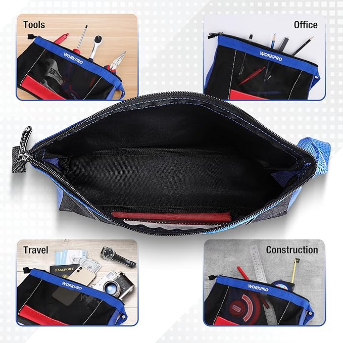 WORKPRO 12" Tool Pouches with Zipper, Utility Bag Pouch for Tool Organizers and Storage, Small Tool Bag, Multipurpose Storage pouch 2-Pack