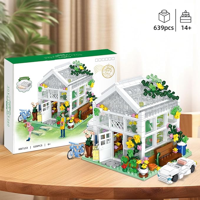 QLT White Flowers House Building Set, Compatible with Lego Flower Friends House Create Elegance and Warmth Environment, Greenhouse Building Toy, Nice Gift for Boys, Girls and Adult (639 Pcs)