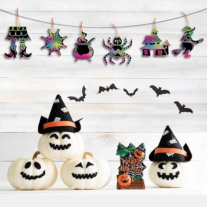 JOYIN 72 Pcs Halloween Rainbow Scratch Art Crafts for Kid, Halloween Party Favors, Scratch Paper for Party Supplies, Classroom Activities Gifts Party Game Goodies, Scratch Off Paper with 18 Designs