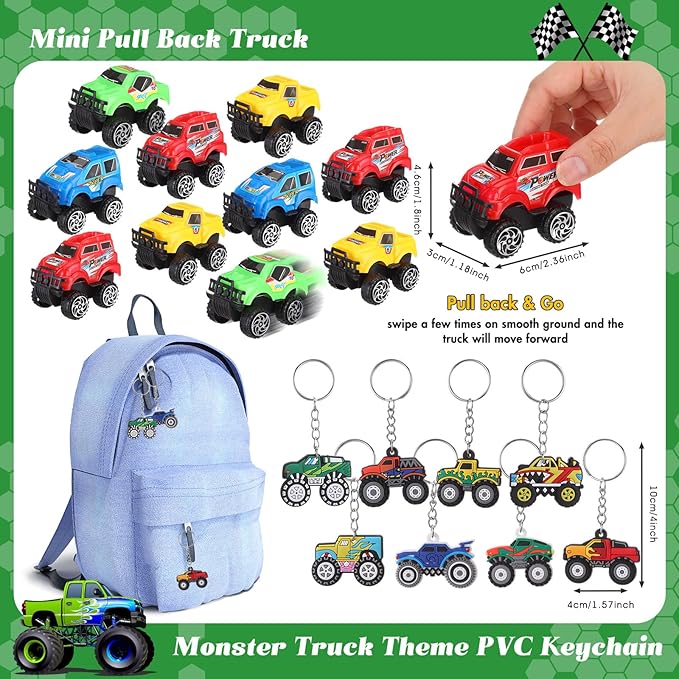 HyDren 171 Pcs Truck Party Favors Included Gift Cup Straw Keychain Slap Bracelet Mini Truck Puzzle Sticker Stamper Card Tattoo Sticker Shovel Sticker Tag Cable Tie for Birthday Gift Prize