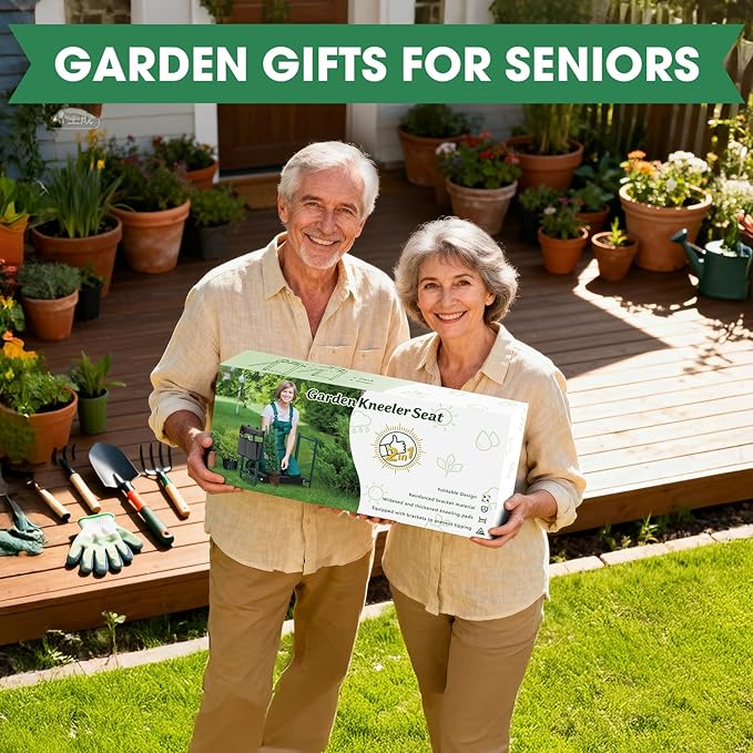 Heavy Duty Garden Kneeler and Seat for Elderly, 400lbs Capacity Foldable Gardening Stool with Support Legs & Thick Pad, Includes Large Tool Organizer Bag, Black