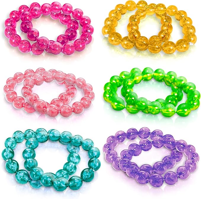 ArtCreativity Bead Bracelets for Kids- 12 Pack- Toy Jewelry Wristbands for Girls- Assorted Colors- Cute Birthday Favors, Party Decorations and Giveaways, Goody Bag Fillers, Dress Up Accessories