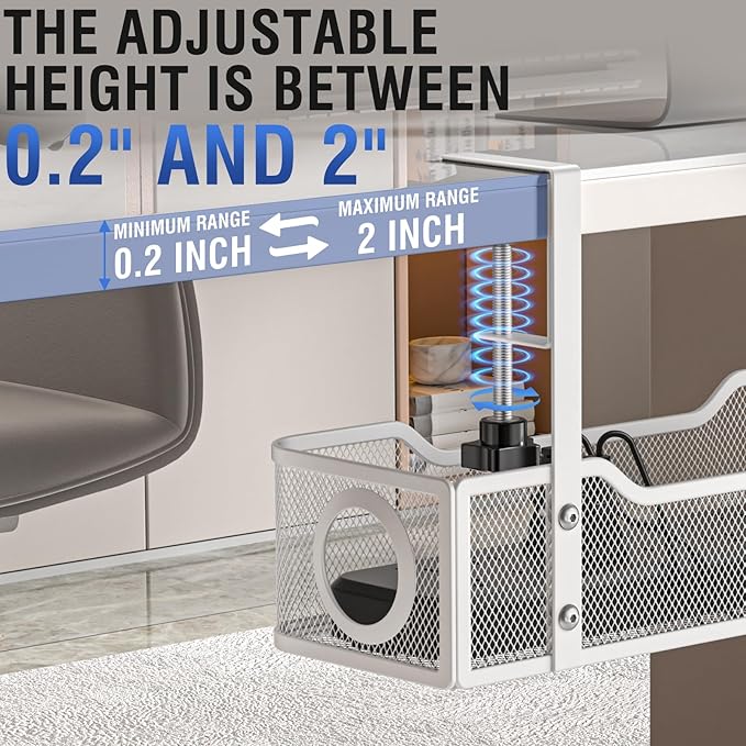 Under Desk Cable Management Tray - GZOKMOG No Drill Cord Organizer with Clamp, Workspace Organizers for Cords, Metal Mesh Wire Management for Home and Office, 1 Pack White, 13.38 inch