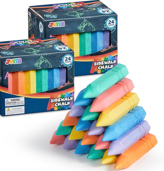 JOYIN 48 PCS Cone Shaped Washable Sidewalk Chalks Set, Non-Toxic Jumbo Chalk Set for Art Play, Sidewalk Colored Outside Washable Set for Summer Outdoor Games and Chalkboard Drawing