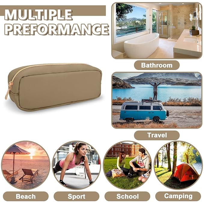 UIXIZQ Small Pencil Case Makeup Bag for Purse, Cute Pencil Pouch Preppy Nylon Makeup Brush Pouch with Zipper, Girls Portable Stationery Storage Case for Office School College(Slim-Khaki)