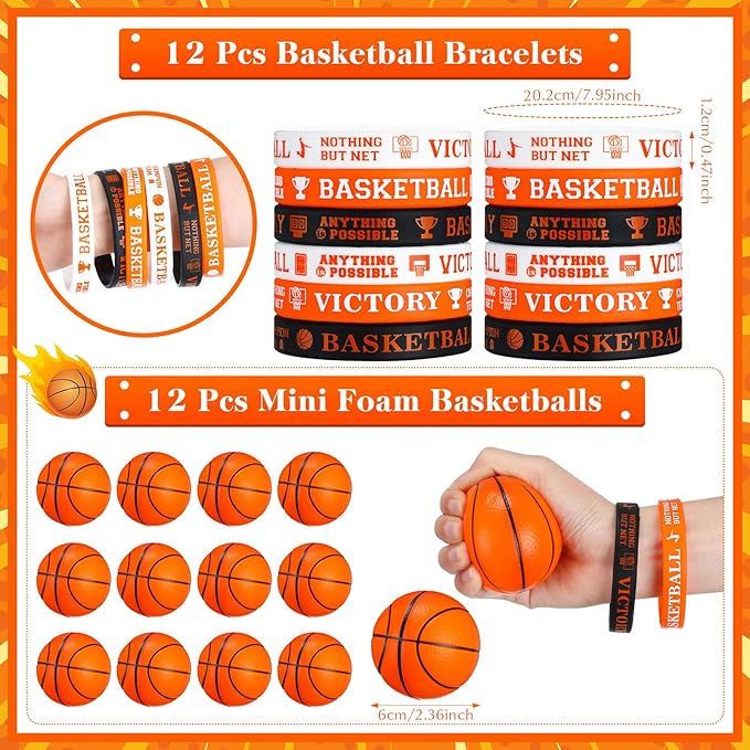98 Pcs Basketball Party Favors Set for Kid Boy Basketball Team Gift Bulk 12 Basketball Medals 12 Paper Gift Goodie Bag 12 Foam Basketball 50 Stickers 12 Wristband for Classroom Reward Prizes Birthday