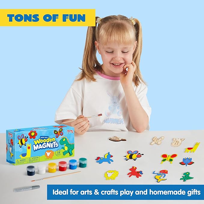 JOYIN 12 pcs Wooden Magnets, Spring Arts & Crafts for Boys and Girls, Children Painting Craft Activities Kit, Craft Toys Gifts for Birthday Easter