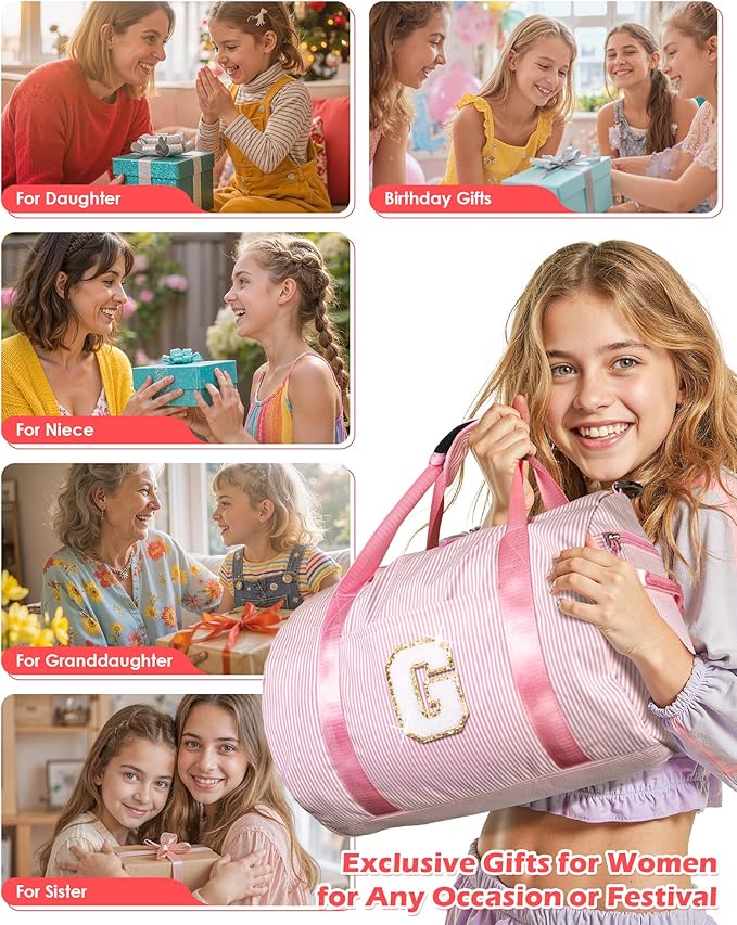 Birthday Gift for Grandkids, Girls Travel Duffle Bag, Kids Initial Overnight Bags with Shoe Compartment, Personalized Weekender Bag with Makeup Pouch, Sweet 16 Gifts for Girl (Letter I)