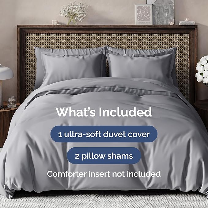 Duvet Cover Queen Size Set - Extra Soft Queen Size Duvet Cover 90 x 90 with 2 Pillow Shams - Hotel Luxury Easy Care and Fade Free w/Zipper Closures & Ties - Comfy Breathable Bedding Set (Steel Blue)