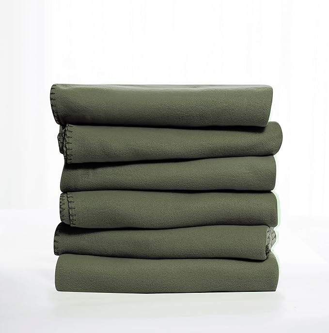 Special SG Glory Fleece Throw Blanket Set Bulk for Travel Kids Outdoor Wedding Pet (Olive Green, Pack of 6 50x60 Inches)