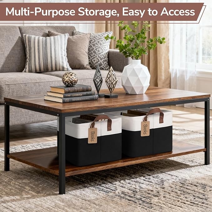 CHICVITA 4 Pack Large Storage Baskets for Shelves, Collapsible Fabric Storage Bins with Metal Frame Handles, Decorative Closet Organizers Bins for Toys, 16.8" x 11" x 9.8", Black & White