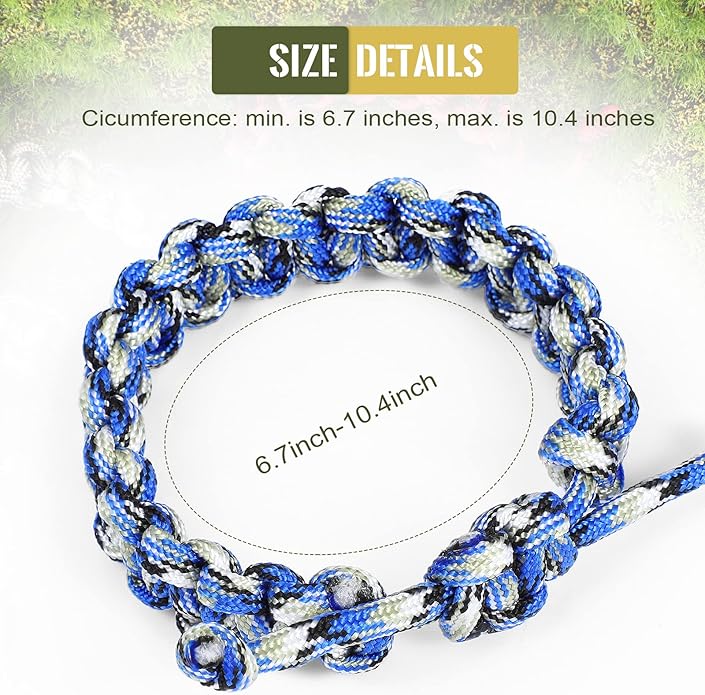 Inbagi 50 Pieces Adjustable Paracord Bracelets Bulk Friendship Bracelets Camo Parachute Survival Bracelet Braided Wristband for Women Men Camping Climbing Theme Party Favor, 6 Colors