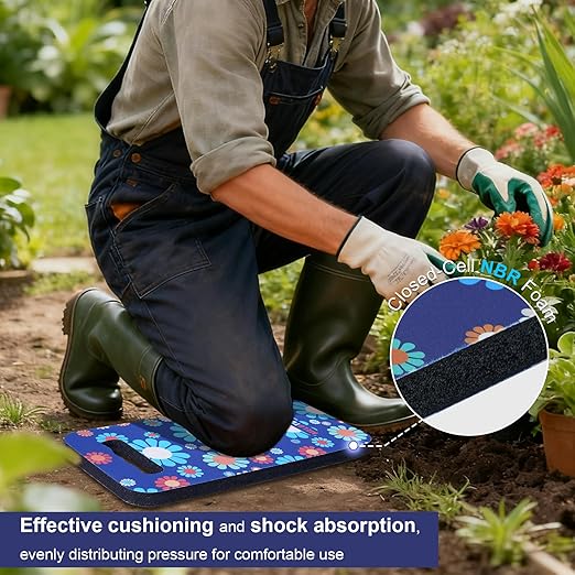 MELOTOUGH Garden Kneeling Pad, 1" Thick Soft NBR Foam Kneeling Pads for Gardening, Cleaning, Work - Lightweight & Comfortable, 15.75"x7.2" (Blue Flower)