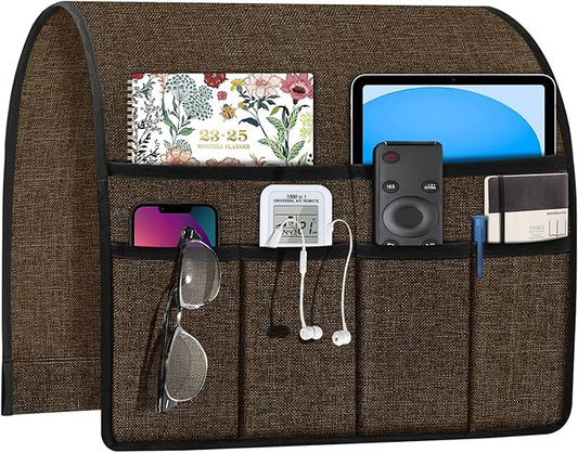 Joywell Armchair Caddy for Couch Remote Control Holder Recliner Armrest Organizer Non Slip Sofa Arm Chair Caddie with 6 Pocket Storage for Magazine, Tablet, Phone, iPad, Chocolate